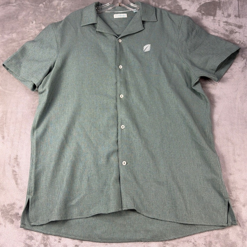 Cabana Mens Short Sleeve Button Down Shirt Sage Green Textured Leaf Size XL